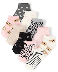 Girls Leopard Ankle Socks 10-Pack
