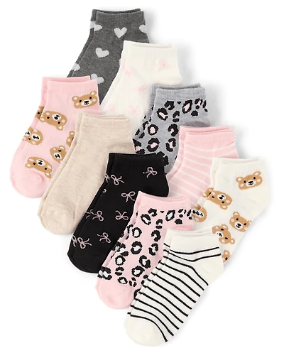 Girls Leopard Ankle Socks 10-Pack