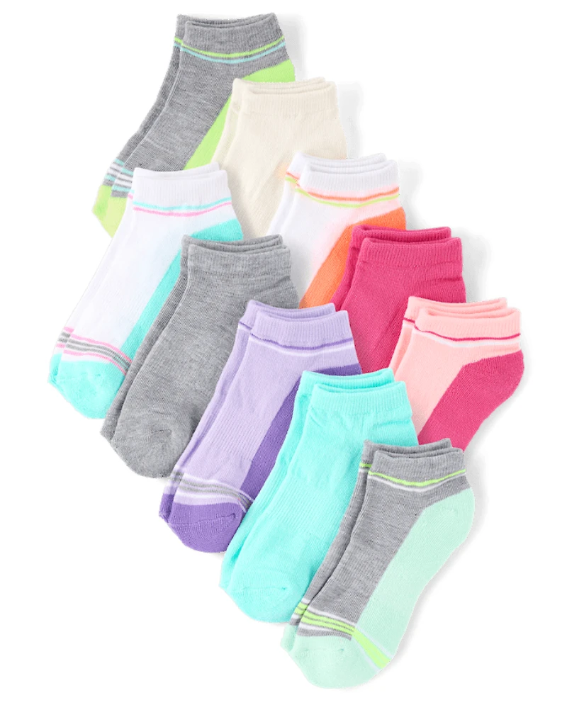 Girls Colorblock Cushioned Ankle Socks 10-Pack