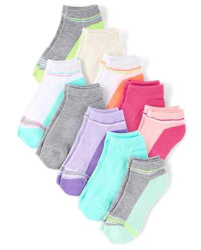 Girls Colorblock Cushioned Ankle Socks 10-Pack