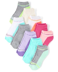Girls Colorblock Cushioned Ankle Socks 10-Pack