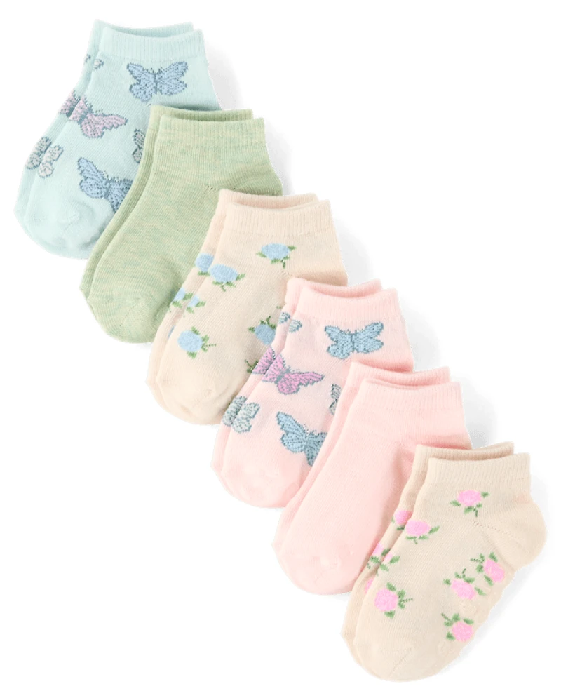 Girls Butterfly Ankle Socks 6-Pack