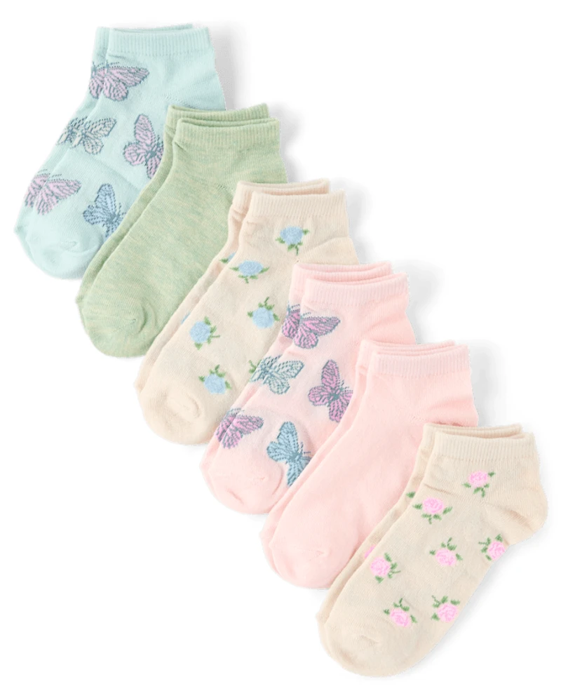 Girls Butterfly Ankle Socks 6-Pack