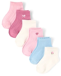 Girls Embroidered Pointelle Midi Socks 6-Pack