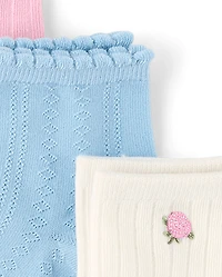 Girls Embroidered Pointelle Midi Socks 6-Pack