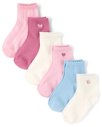 Girls Embroidered Pointelle Midi Socks 6-Pack