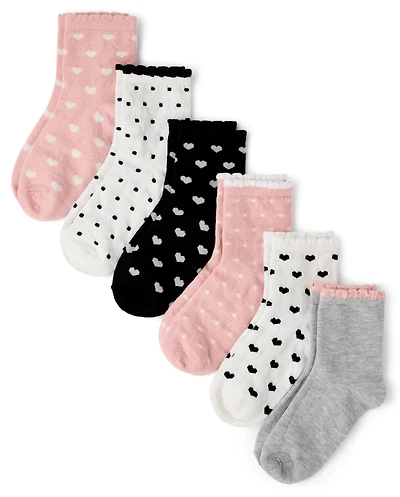 Girls Heart Scalloped Midi Socks 6-Pack