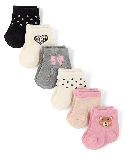 Baby Girls Bear Midi Socks 6-Pack