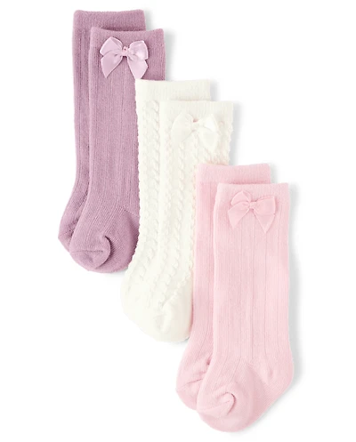 Baby Girls Bow Pointelle At Knee Socks 3-Pack