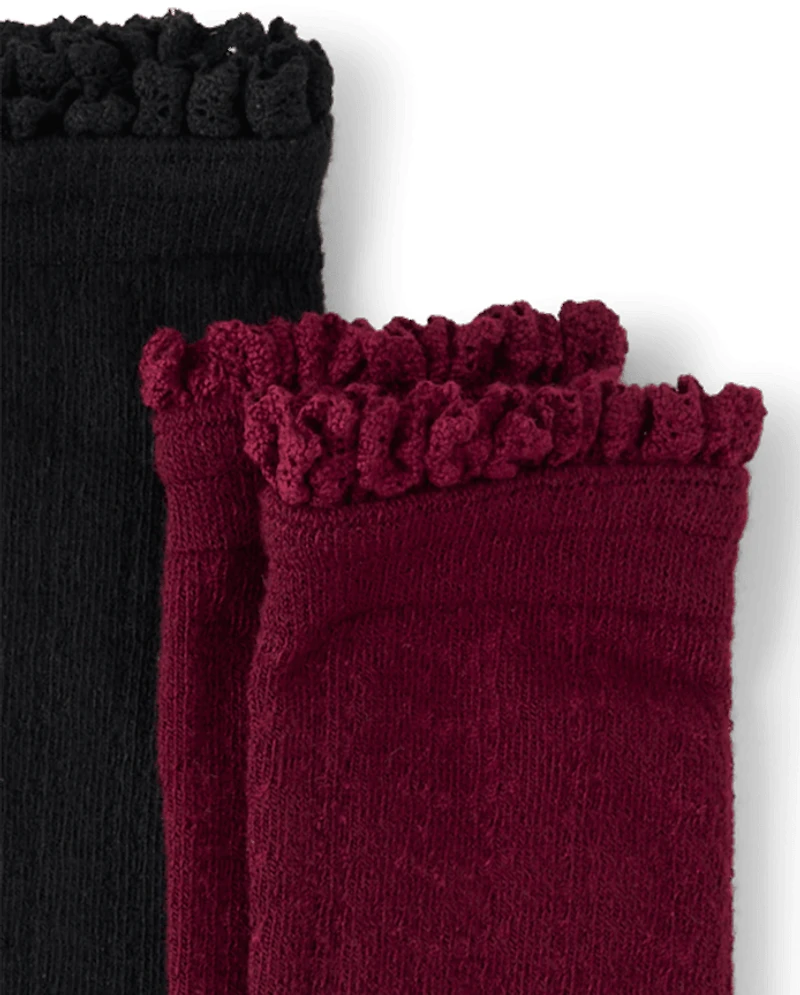 Girls Pointelle Boot Socks 2-Pack