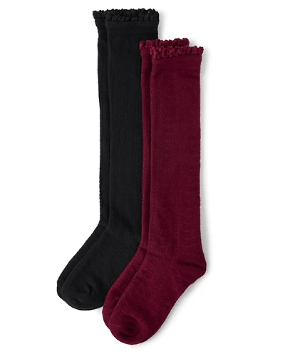Girls Pointelle Boot Socks 2-Pack