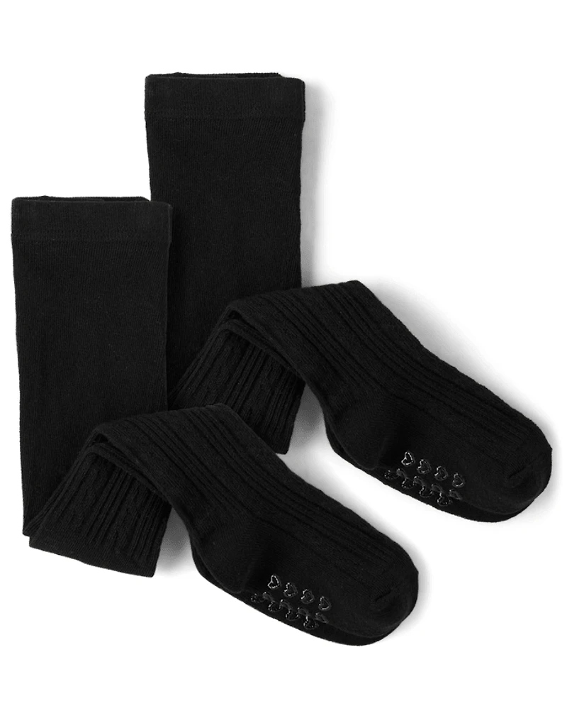 Girls Cable Knit Tights 2-Pack