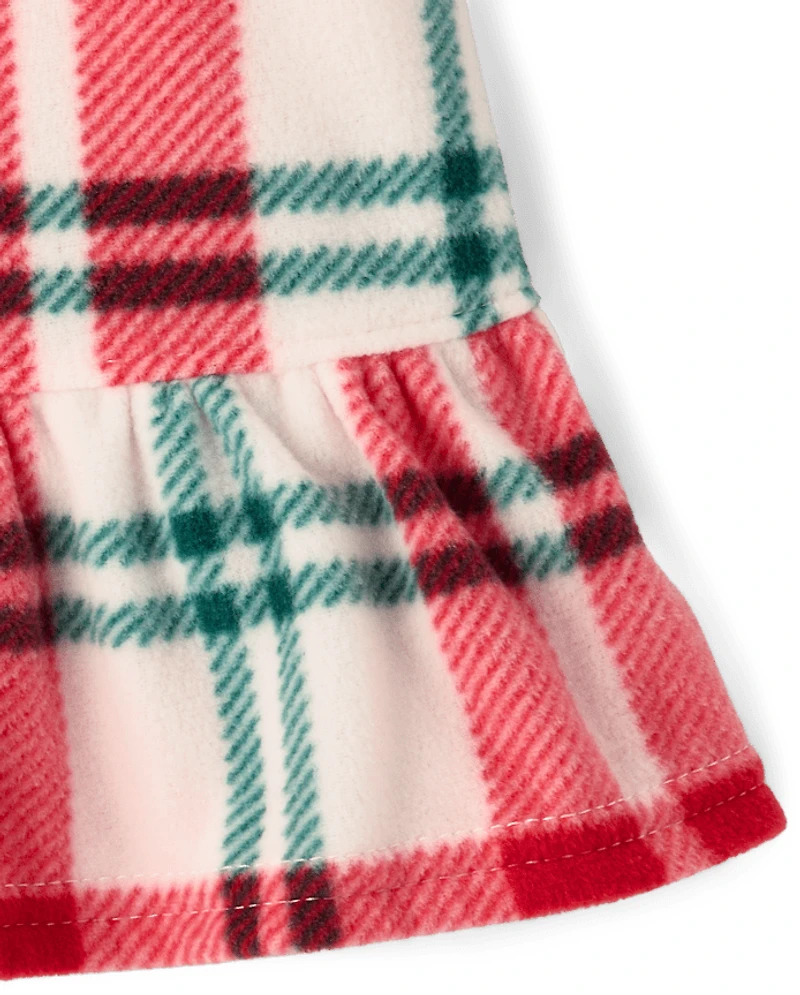 Chemise de nuit à carreaux assortie pour toute la famille petites filles, en polaire douce et volantée