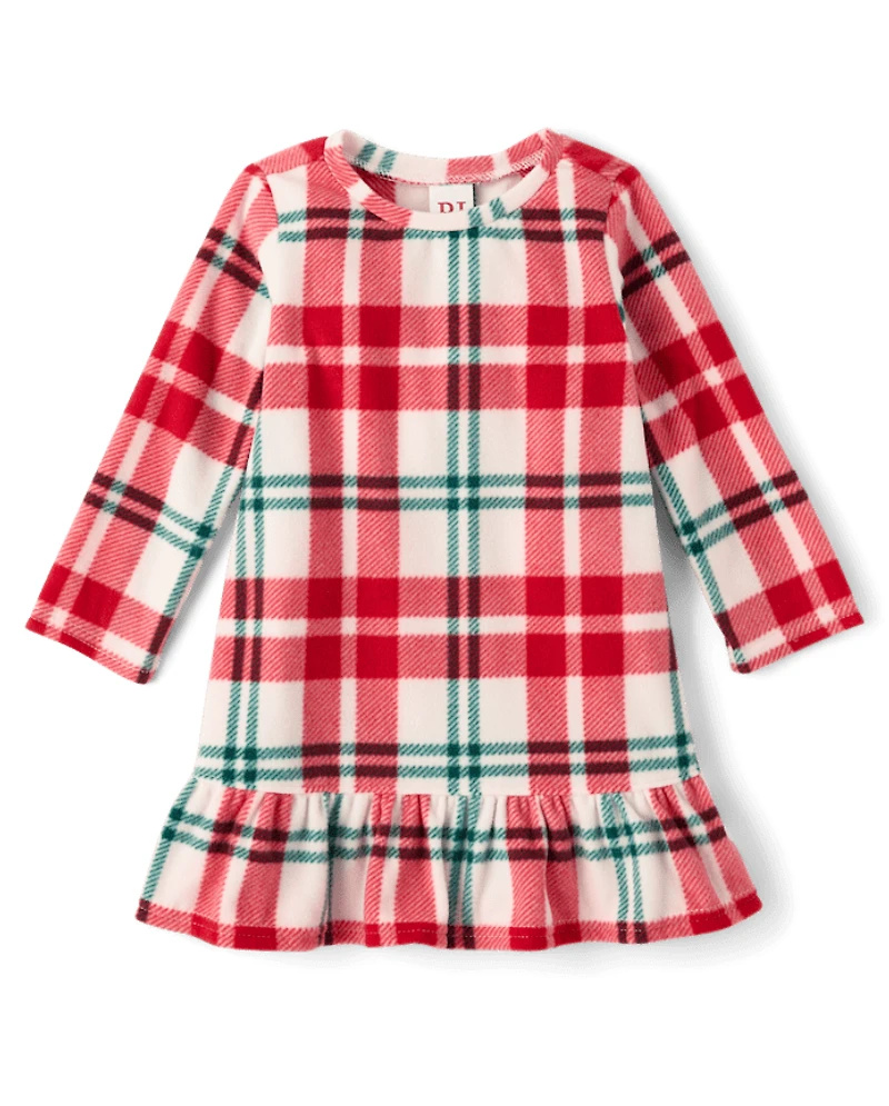 Baby And Toddler Girls Matching Family Plaid Dream Fleece Ruffle Nightgown