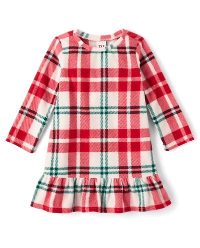 Baby And Toddler Girls Matching Family Plaid Dream Fleece Ruffle Nightgown