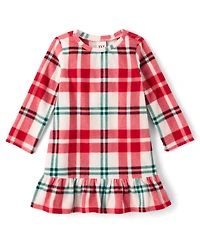 Baby And Toddler Girls Matching Family Plaid Dream Fleece Ruffle Nightgown