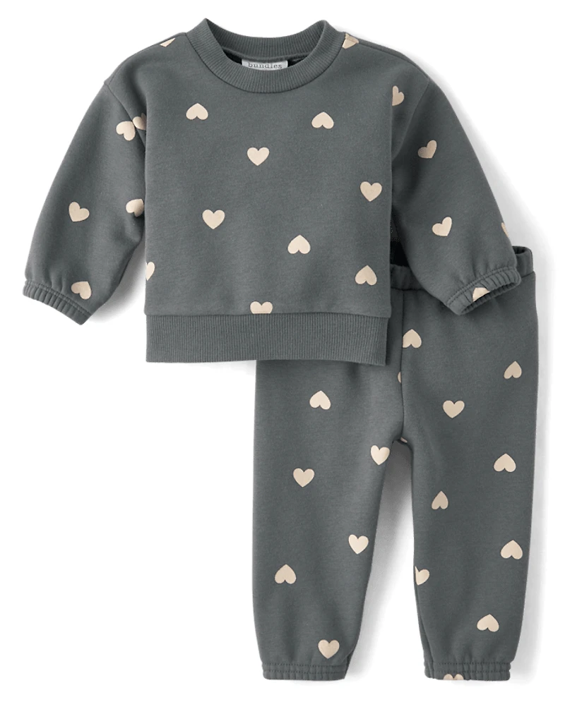 Baby Girls Heart Premium Fleece 2-Piece Playwear Set