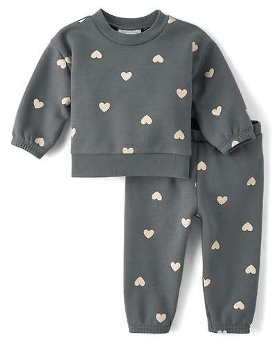 Baby Girls Heart Premium Fleece 2-Piece Playwear Set