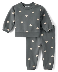 Baby Girls Heart Premium Fleece 2-Piece Playwear Set