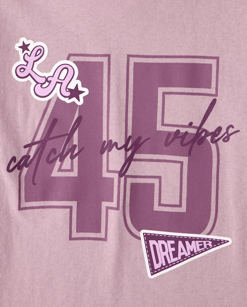 Girls School Catch My Vibes Varsity Graphic Tee