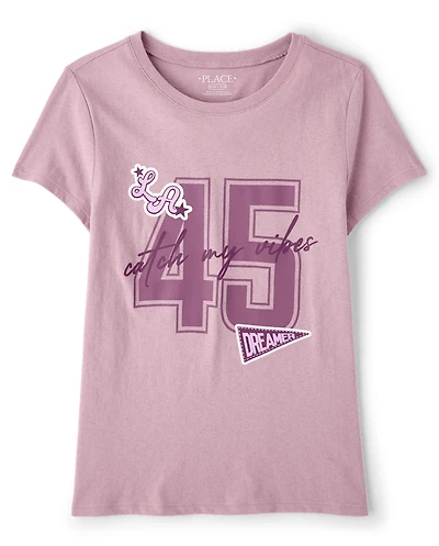 Girls School Catch My Vibes Varsity Graphic Tee