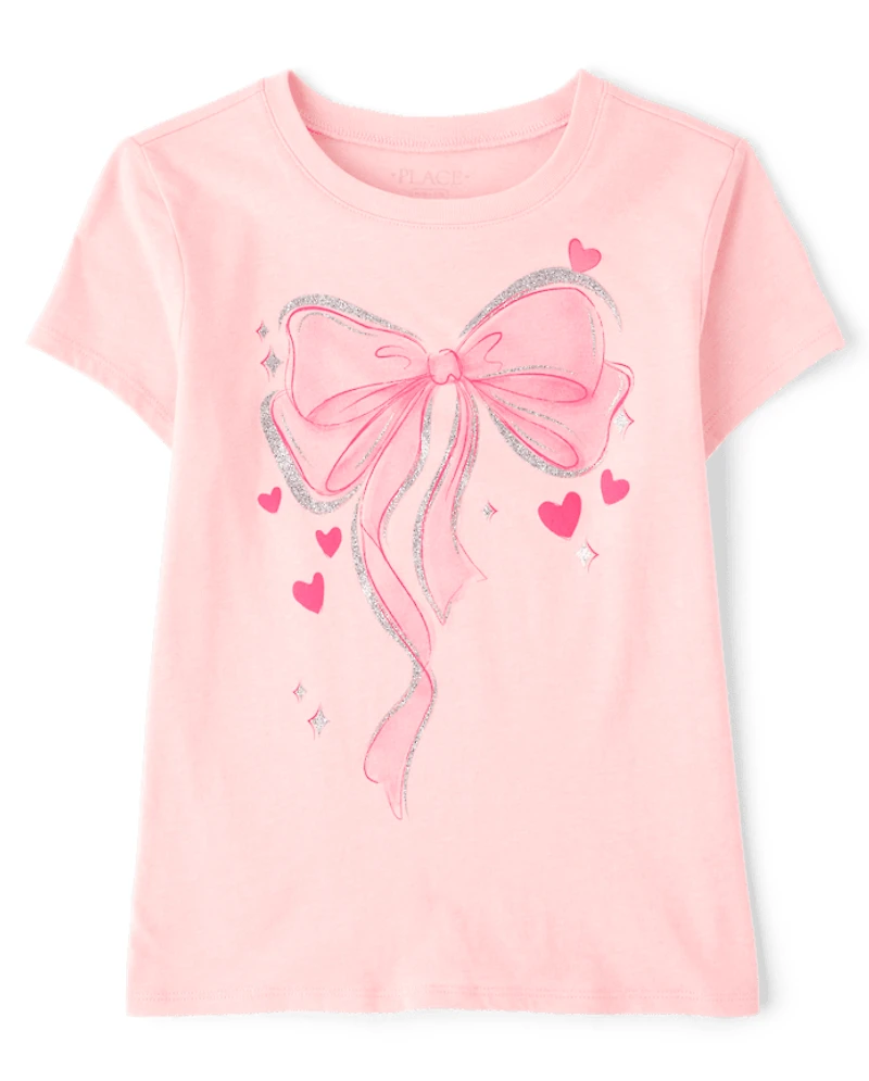 Girls Bow Hearts Graphic Tee