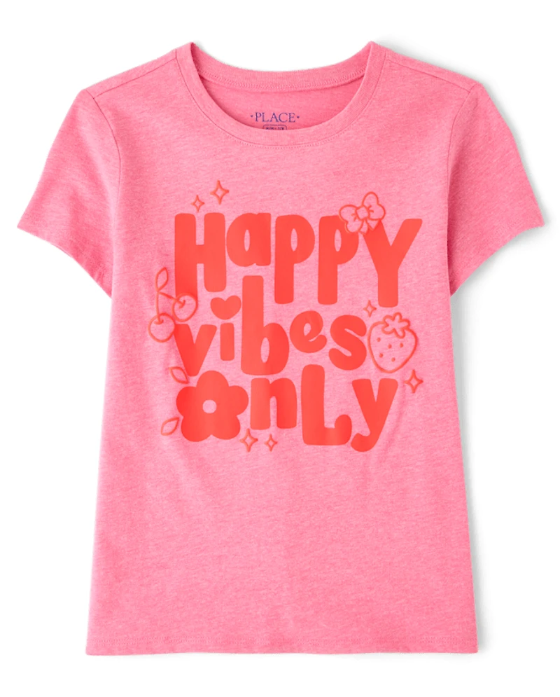 Girls Happy Vibes Only Graphic Tee