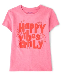 Girls Happy Vibes Only Graphic Tee