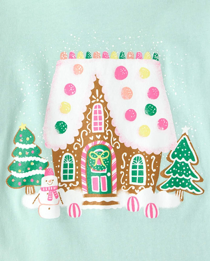 Girls Christmas Gingerbread House Graphic Tee