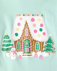 Girls Christmas Gingerbread House Graphic Tee