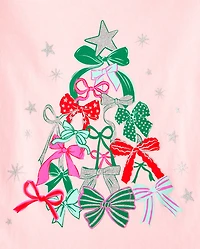 Girls Bow Christmas Tree Graphic Tee