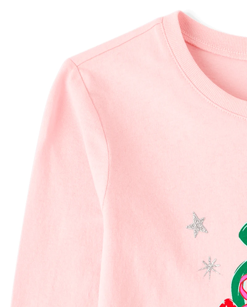 Girls Bow Christmas Tree Graphic Tee