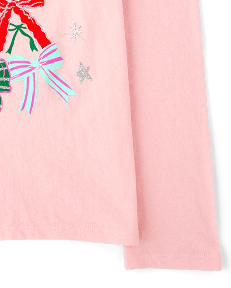 Girls Bow Christmas Tree Graphic Tee