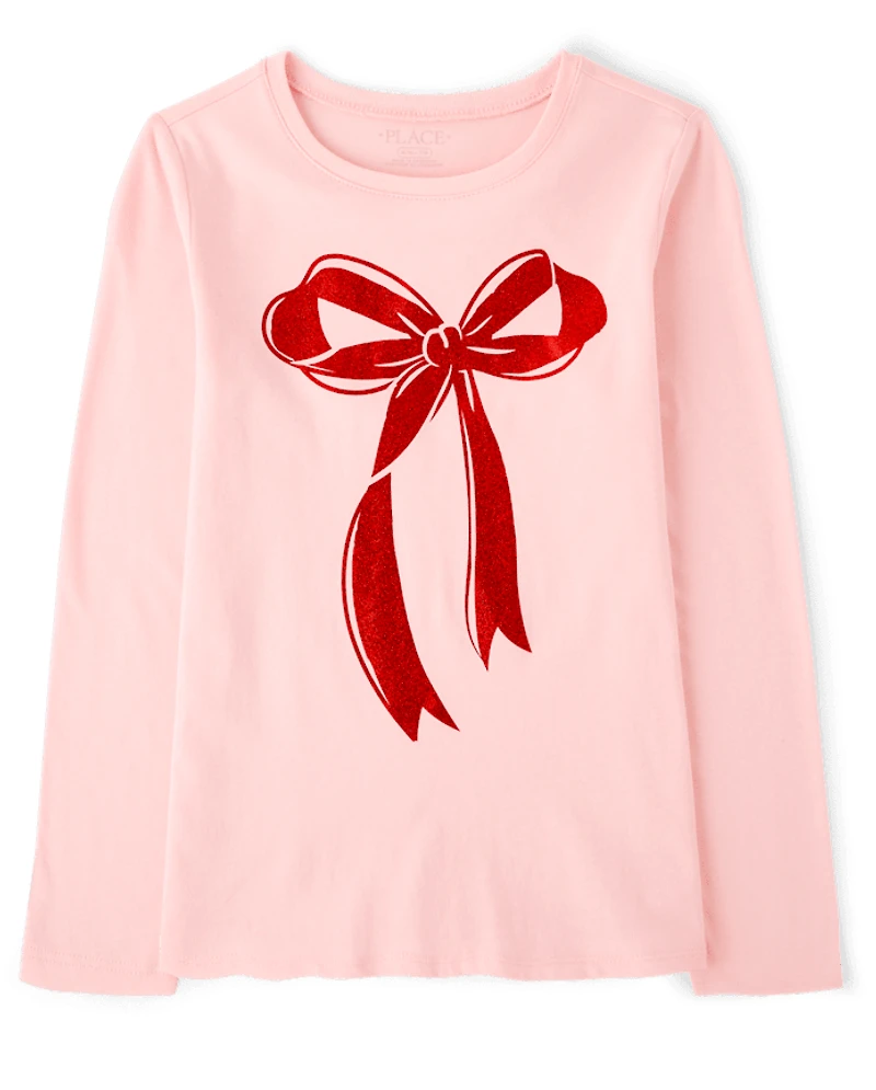 Girls Christmas Bow Graphic Tee