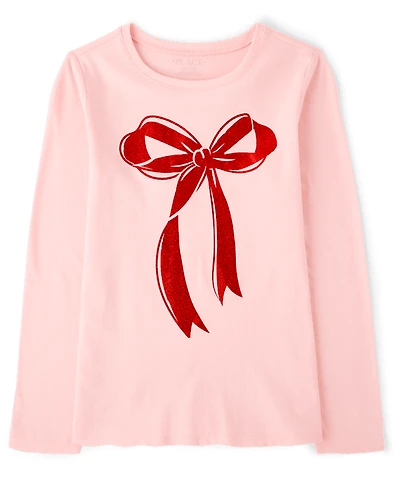 Girls Christmas Bow Graphic Tee