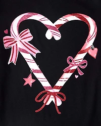 Girls Christmas Candy Cane Heart Graphic Tee