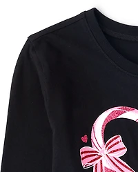 Girls Christmas Candy Cane Heart Graphic Tee
