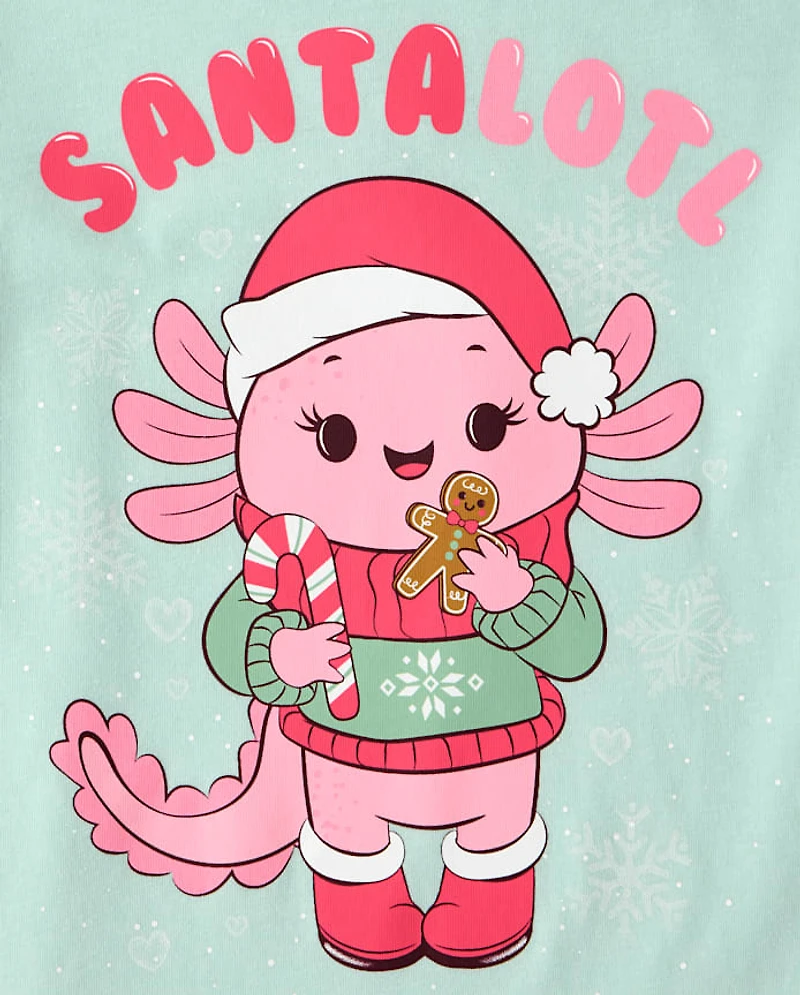 Girls Christmas Axolotl Graphic Tee