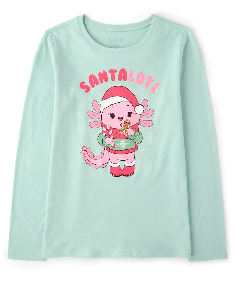 Girls Christmas Axolotl Graphic Tee