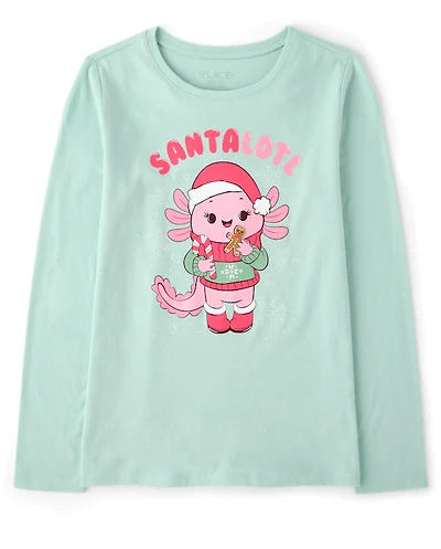 Girls Christmas Axolotl Graphic Tee