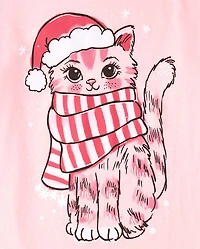 Girls Christmas Cat Graphic Tee