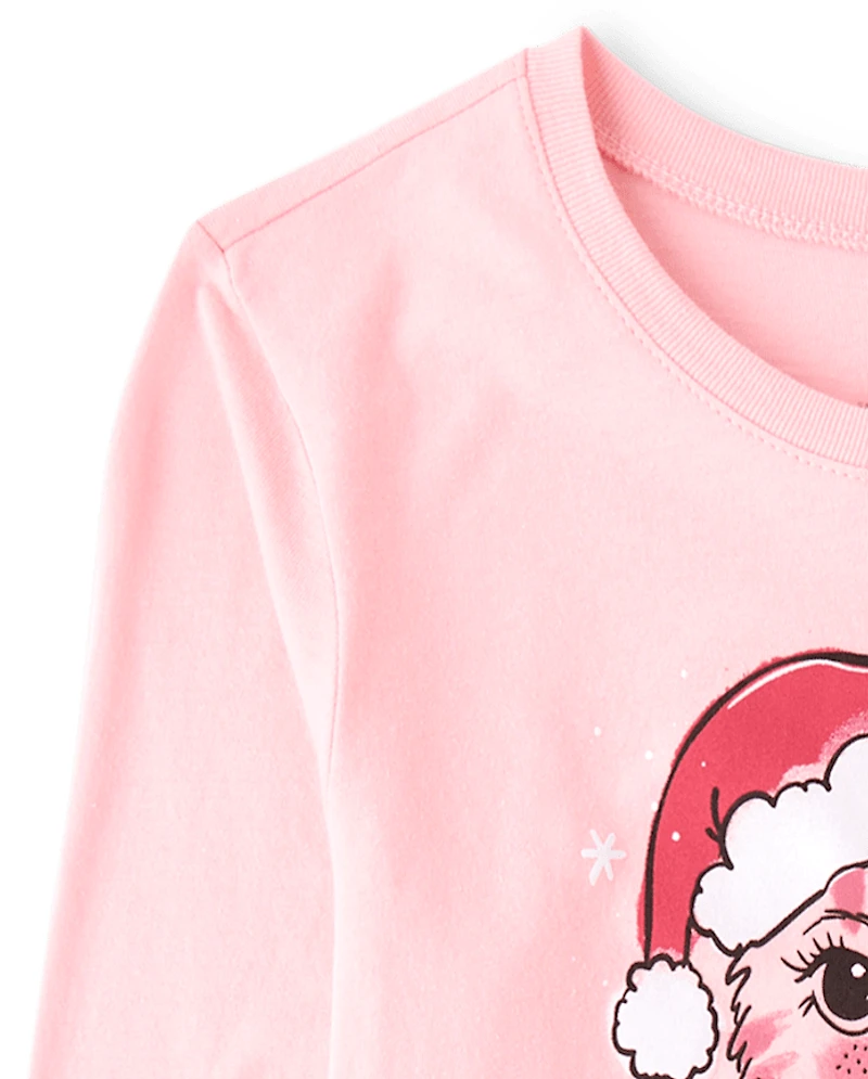 Girls Christmas Cat Graphic Tee