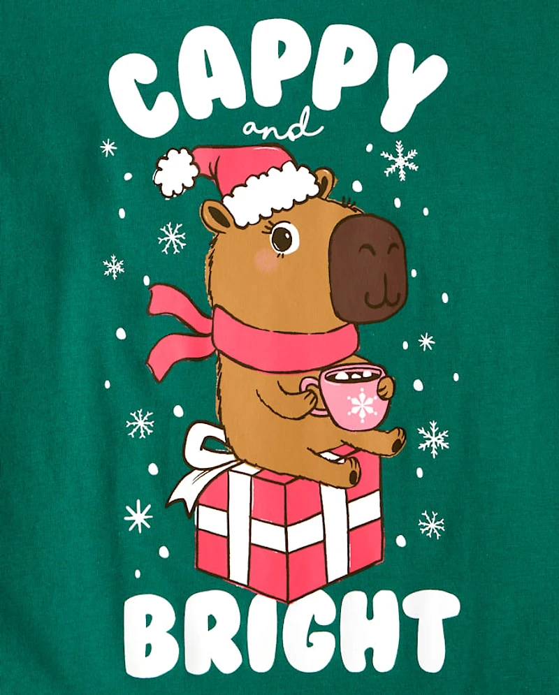 Girls Christmas Capybara Graphic Tee