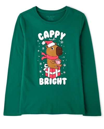 Girls Christmas Capybara Graphic Tee