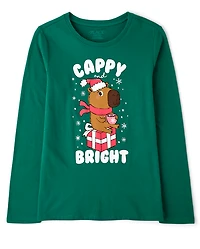 Girls Christmas Capybara Graphic Tee