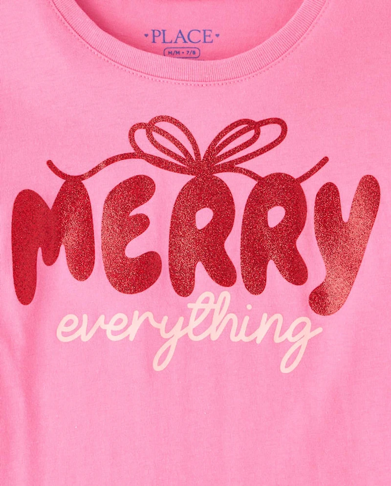 Girls Christmas Merry Everything Graphic Tee