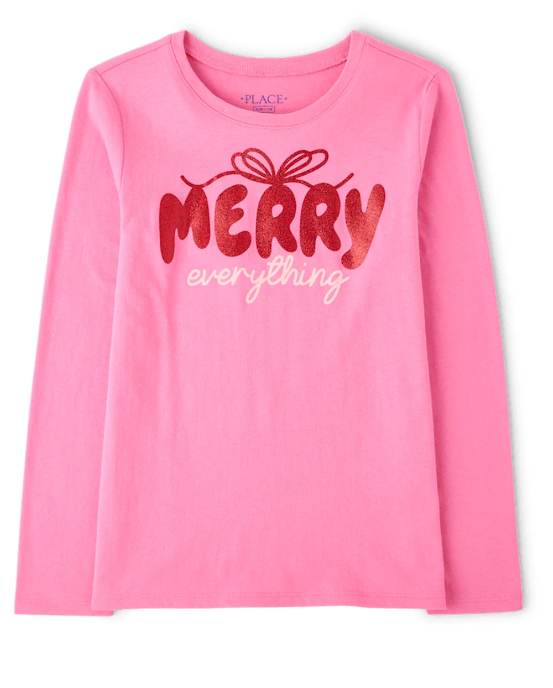 Girls Christmas Merry Everything Graphic Tee