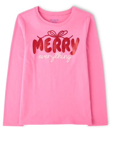 Girls Christmas Merry Everything Graphic Tee