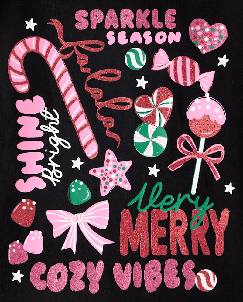 Girls Christmas Doodles Graphic Tee