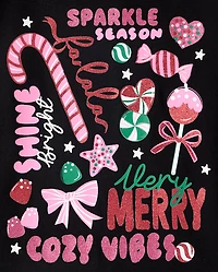 Girls Christmas Doodles Graphic Tee